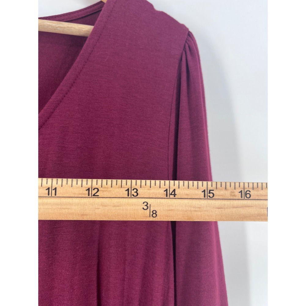 Womens Burgundy Long Sleeve Button Down Elastic Waist Mini Dress L Romantic Chic - Picture 3 of 5
